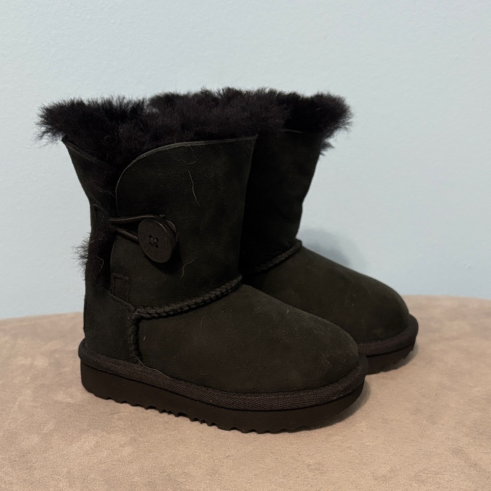 UGG Kids Black Suede Button Boots